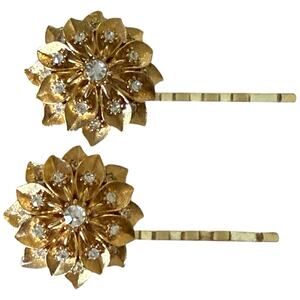 Holiday Bridal Gold Floral Crystal Hair Pins Wedding Clips Vintage Accessories